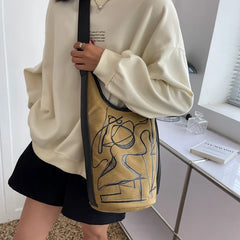 Large Canvas Bucket Bag Women's Shoulder Bag Crossbody Commuter Shopping Tote