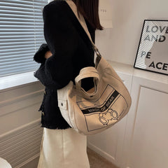 Women's Large Canvas Crossbody Bag Cotton Cloth School Shoulder Handbag