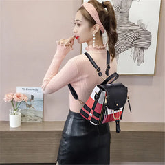Women's Plaid Backpack Set Large Capacity 4 Pcs Tote Shoulder Crossbody Bag
