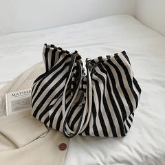 Casual Striped Tote Shoulder Bag for Women, Large Capacity Handbag