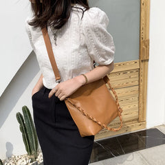 Vintage PU Leather Shoulder Bag School Cross-body Bucket Bags for Women Handbag