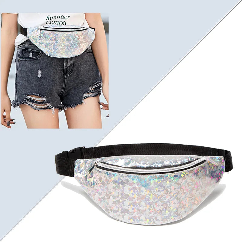 Women's Laser Sequin Shoulder Bag Chest Bags Female Holographic Waist Belt Bag