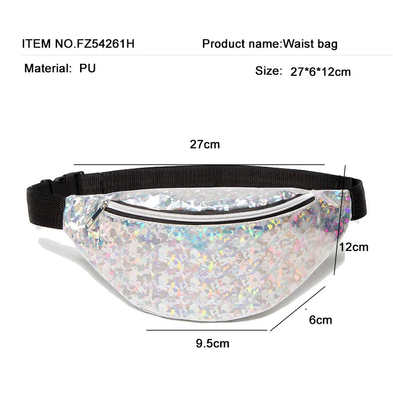Women's Laser Sequin Shoulder Bag Chest Bags Female Holographic Waist Belt Bag