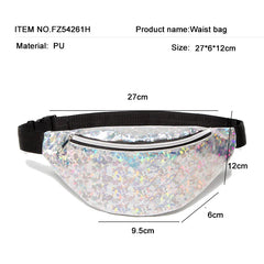 Women's Laser Sequin Shoulder Bag Chest Bags Female Holographic Waist Belt Bag