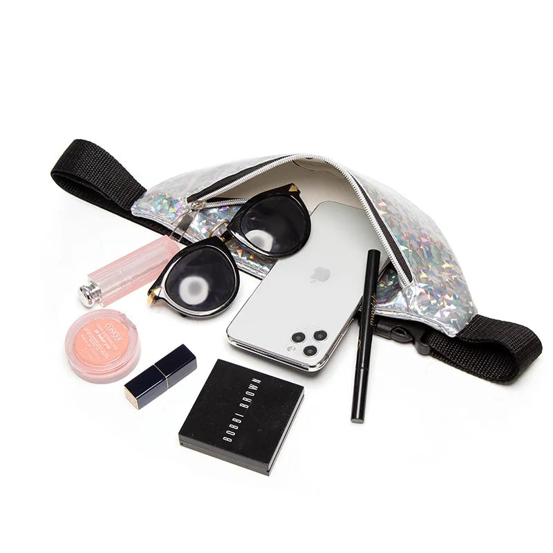 Women's Laser Sequin Shoulder Bag Chest Bags Female Holographic Waist Belt Bag