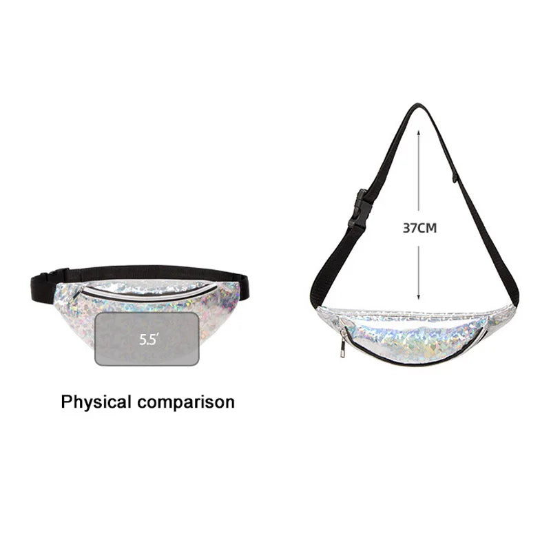 Women's Laser Sequin Shoulder Bag Chest Bags Female Holographic Waist Belt Bag