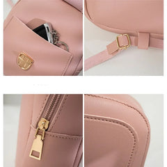 Women's Leather Mini School Backpack for Teenage Girls Small Female Bag