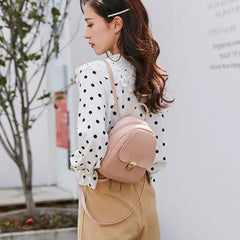 Women's Leather Mini School Backpack for Teenage Girls Small Female Bag