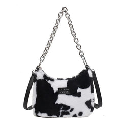 Women's Leopard Chain Hobo Bag Plush Shoulder Crossbody Bag