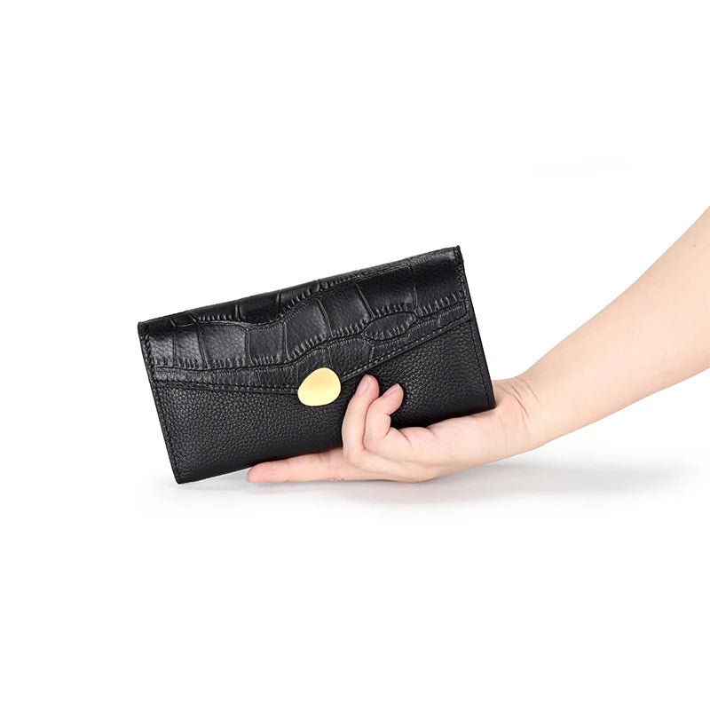 Crocodile Pattern Leather Long Wallet Women's Hand Wallet
