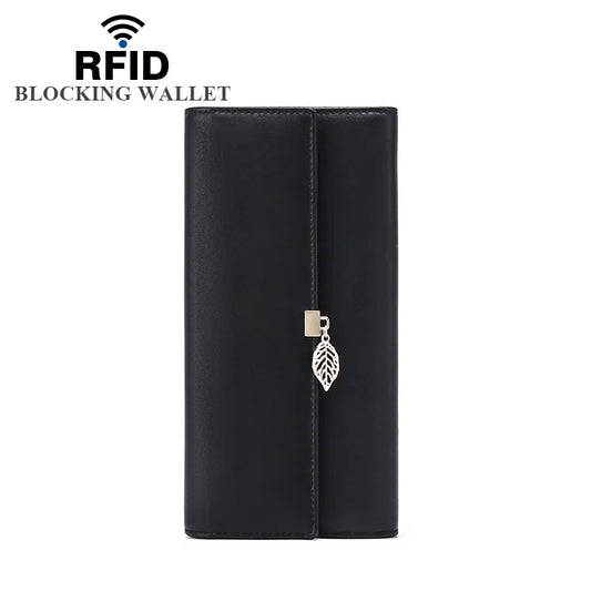 Women's Long Wallet RFID Style Wallet Pu Leaf Pendant wallet Baiyun