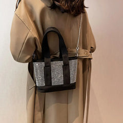 Women's Diamond Bucket Tote Bag Chain Shoulder Crossbody Bags