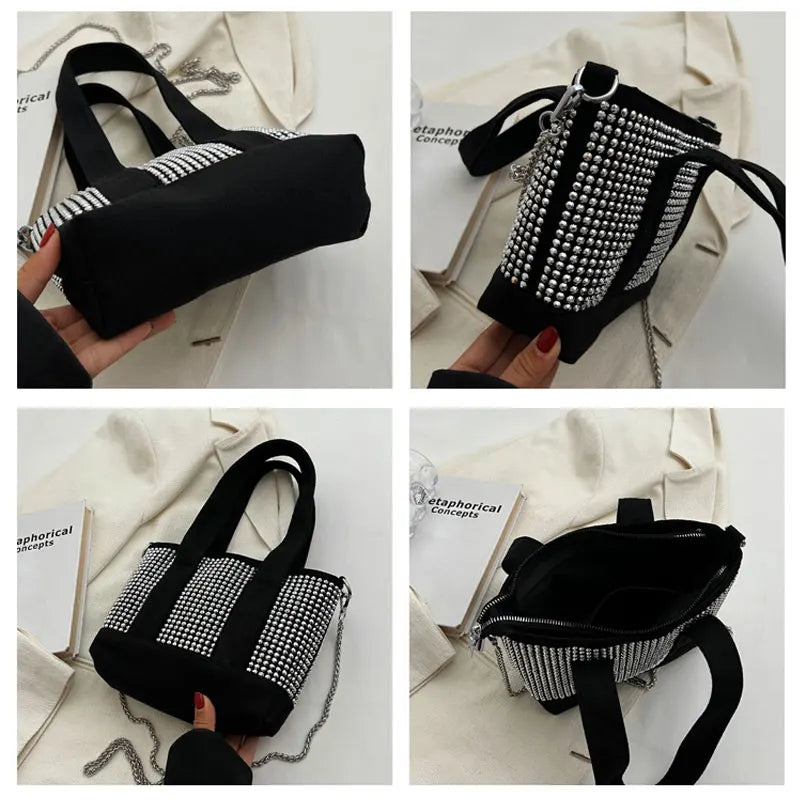 Women's Diamond Bucket Tote Bag Chain Shoulder Crossbody Bags