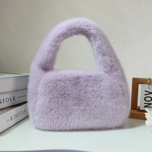 Women's Faux Fur Handbags Winter Ladies Furry Top-handle Bags Candy Female Tote