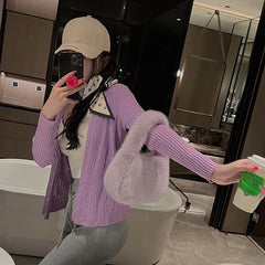 Women's Faux Fur Handbags Winter Ladies Furry Top-handle Bags Candy Female Tote