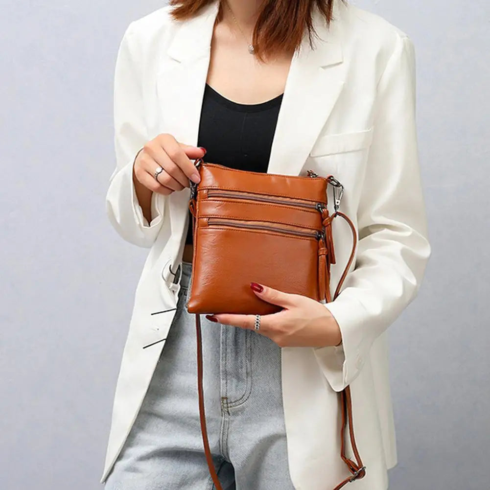 Women's Zipper Pocket Crossbody Bag Soft Leather Shoulder Bag