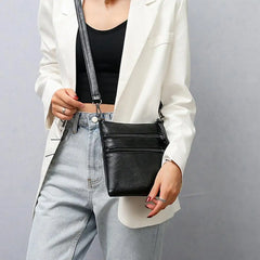 Women's Zipper Pocket Crossbody Bag Soft Leather Shoulder Bag