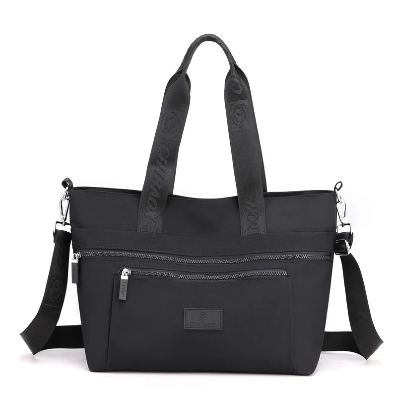 Waterproof Nylon Messenger Bag for Women - Black