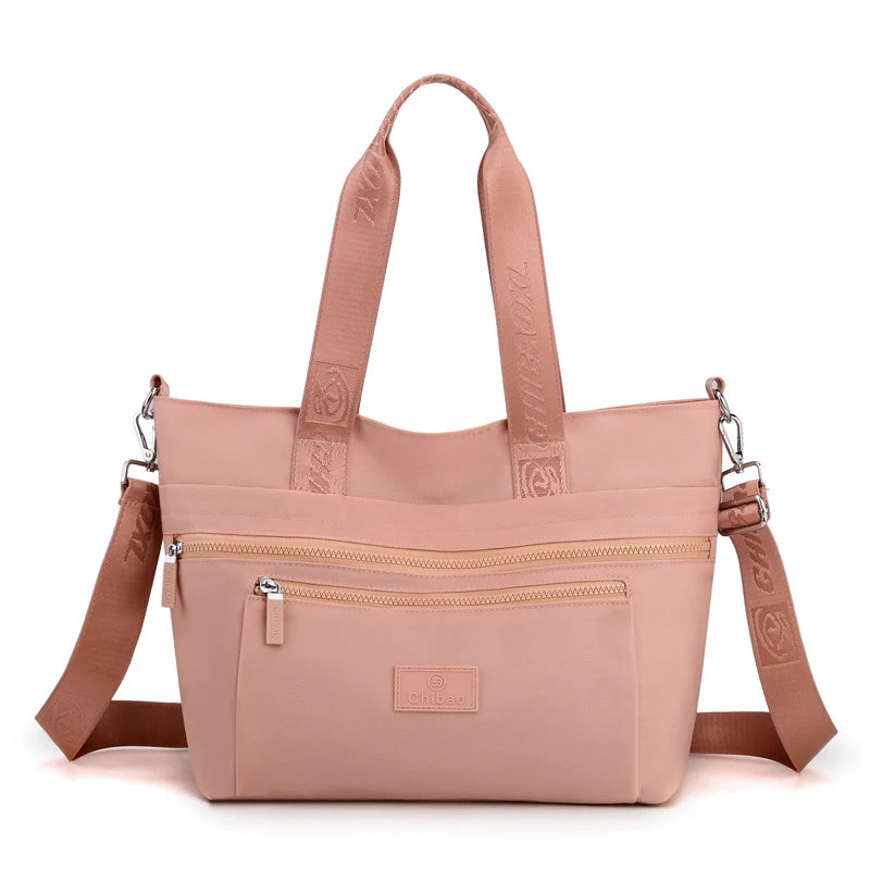 Waterproof Nylon Messenger Bag for Women - Black