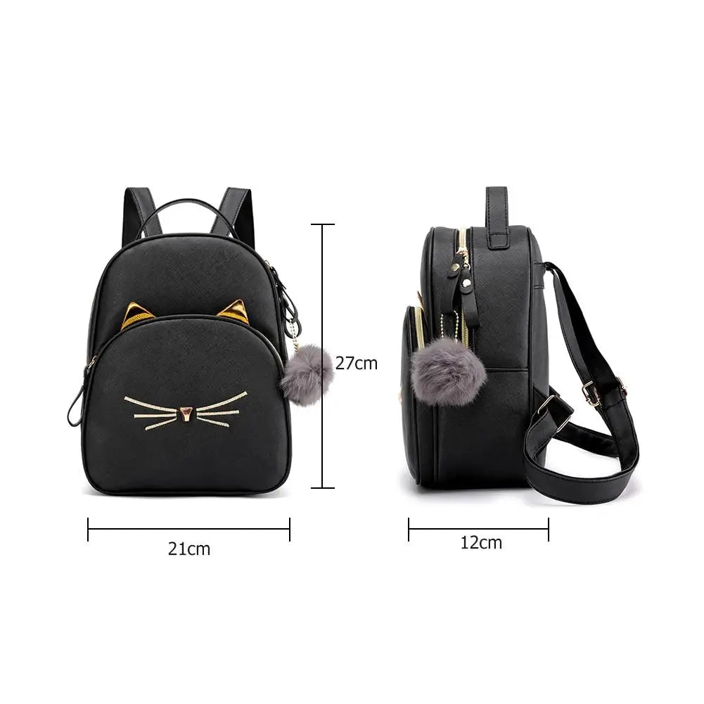 Women's Mini Backpack PU Leather Cartoon Cat School Bags for Teenagers Girls