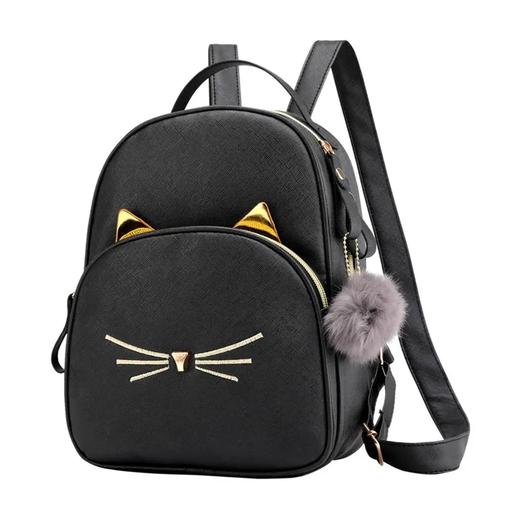 Women's Mini Backpack PU Leather Cartoon Cat School Bags for Teenagers Girls