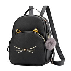 Women's Mini Backpack PU Leather Cartoon Cat School Bags for Teenagers Girls