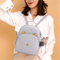 Women's Mini Backpack PU Leather Cartoon Cat School Bags for Teenagers Girls