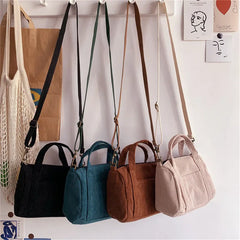 Women's Mini Corduroy Shoulder Bag Canvas Handbag Zipper Totes Casual Purse