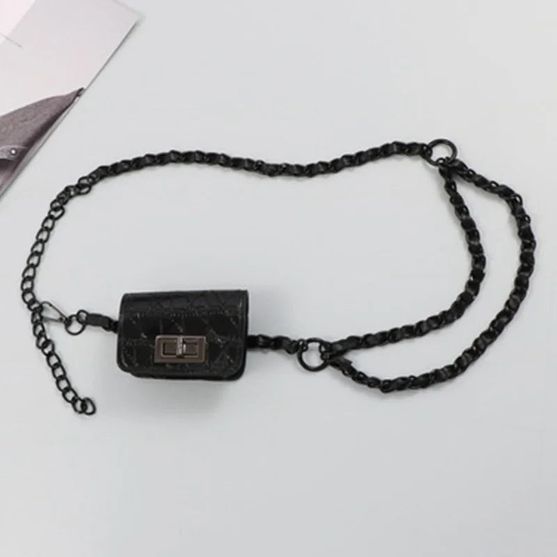 Women's Mini PU Leather Purse with Long Chain Belt