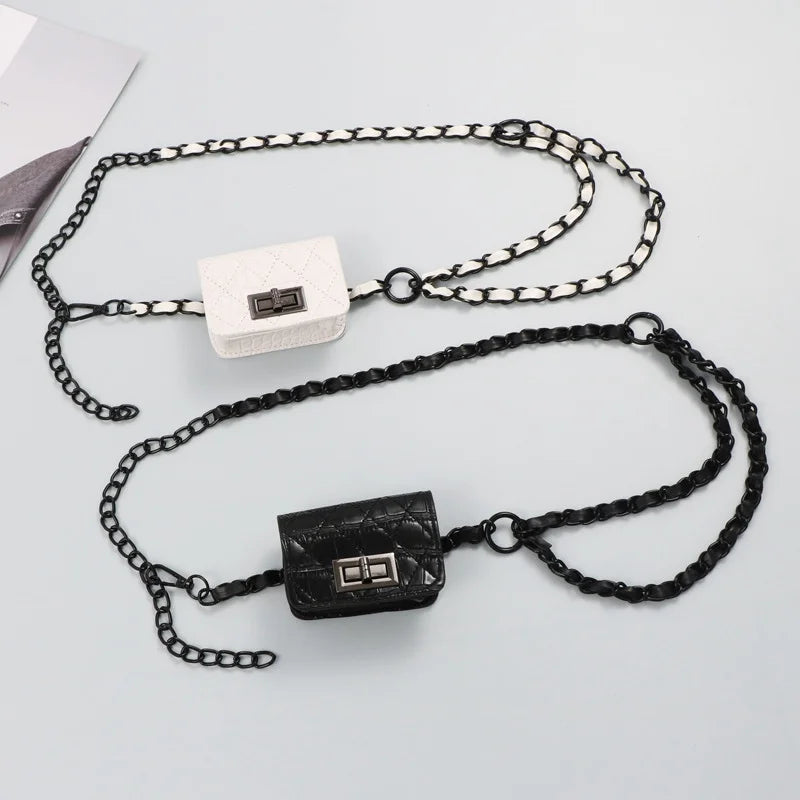 Women's Mini PU Leather Purse with Long Chain Belt