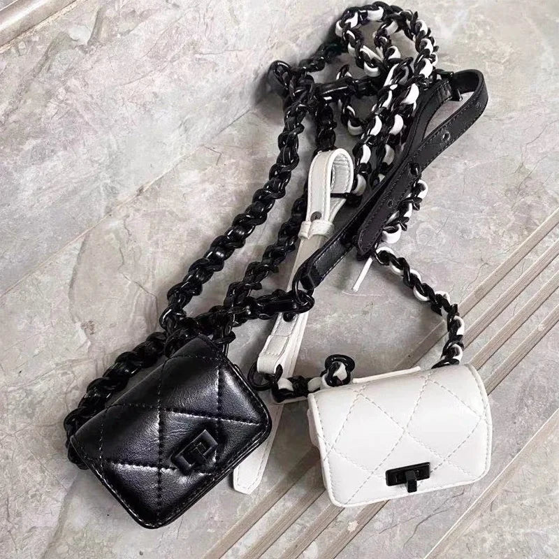 Women's Mini PU Leather Purse with Long Chain Belt