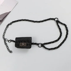 Women's Mini PU Leather Purse with Long Chain Belt
