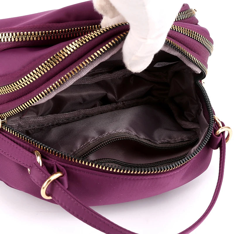 Vintage Lightweight Nylon Purse Solid Zipper Waterproof Flap Crossbody Bag
