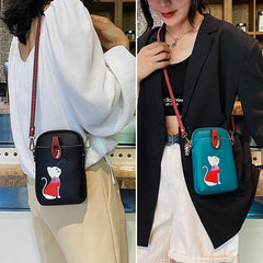Women's Mini Shoulder Bags Leather Crossbody Bag with Cat Girls Phone Bag