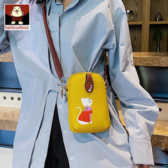 Women's Mini Shoulder Bags Leather Crossbody Bag with Cat Girls Phone Bag