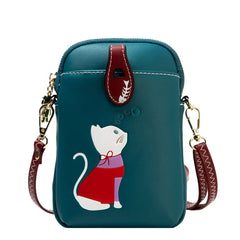 Women's Mini Shoulder Bags Leather Crossbody Bag with Cat Girls Phone Bag