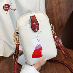 Women's Mini Shoulder Bags Leather Crossbody Bag with Cat Girls Phone Bag