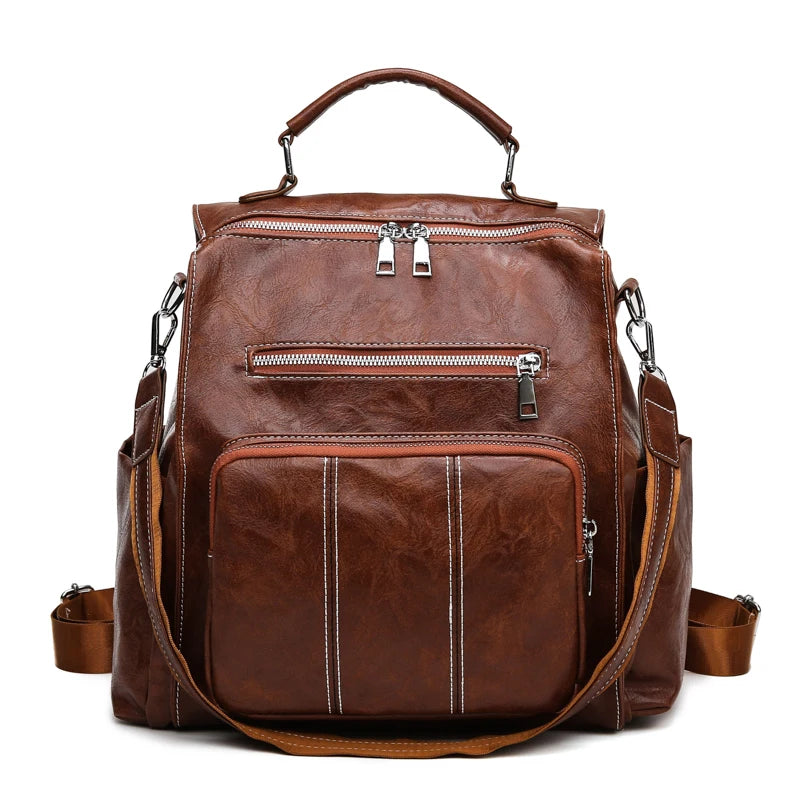 Women's Retro PU Leather Backpack School Bag Casual Backpacks