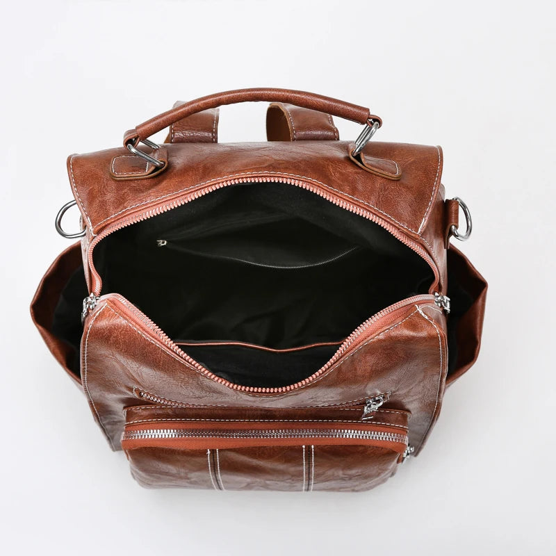 Women's Retro PU Leather Backpack School Bag Casual Backpacks