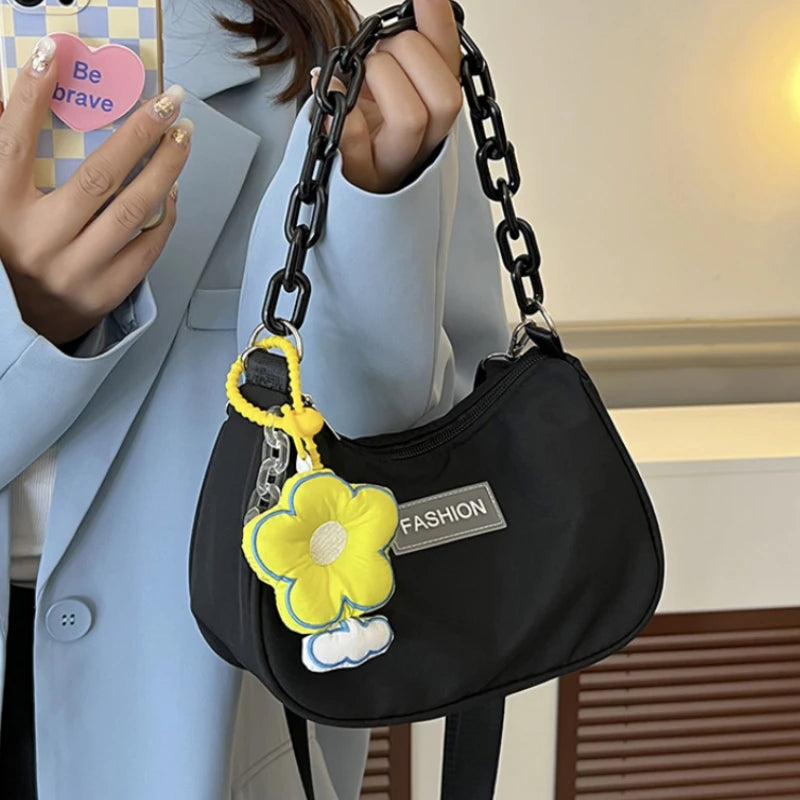 Women's Nylon Flower Shoulder Bag Solid Messenger Bag