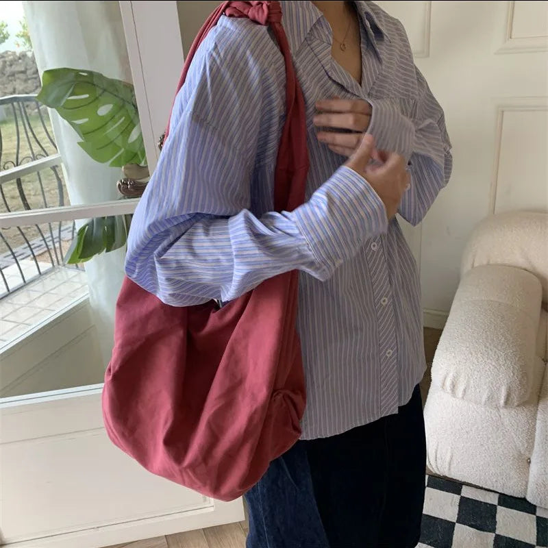 Women's One Shoulder Canvas Large Capacity Japanese Dumpling Commuting Tot Bag