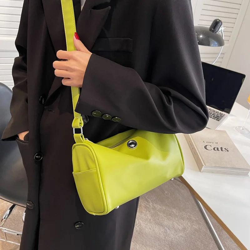 Women's PU Cylinder Casual Bucket Crossbody Bag