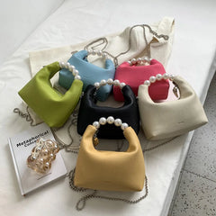Women's Beads Shoulder Bag Short Handle Sweet Totes Handbag Chain Crossbody