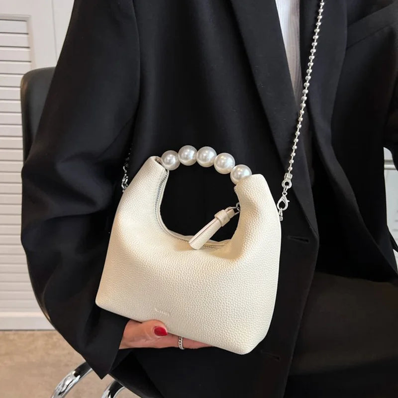 Women's Beads Shoulder Bag Short Handle Sweet Totes Handbag Chain Crossbody