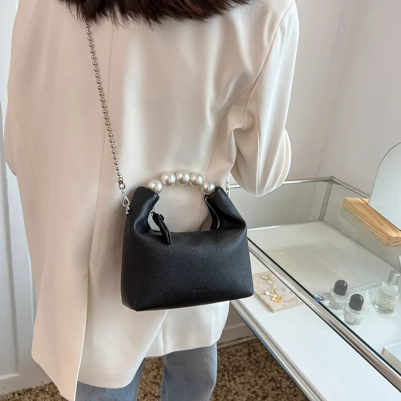 Women's Beads Shoulder Bag Short Handle Sweet Totes Handbag Chain Crossbody