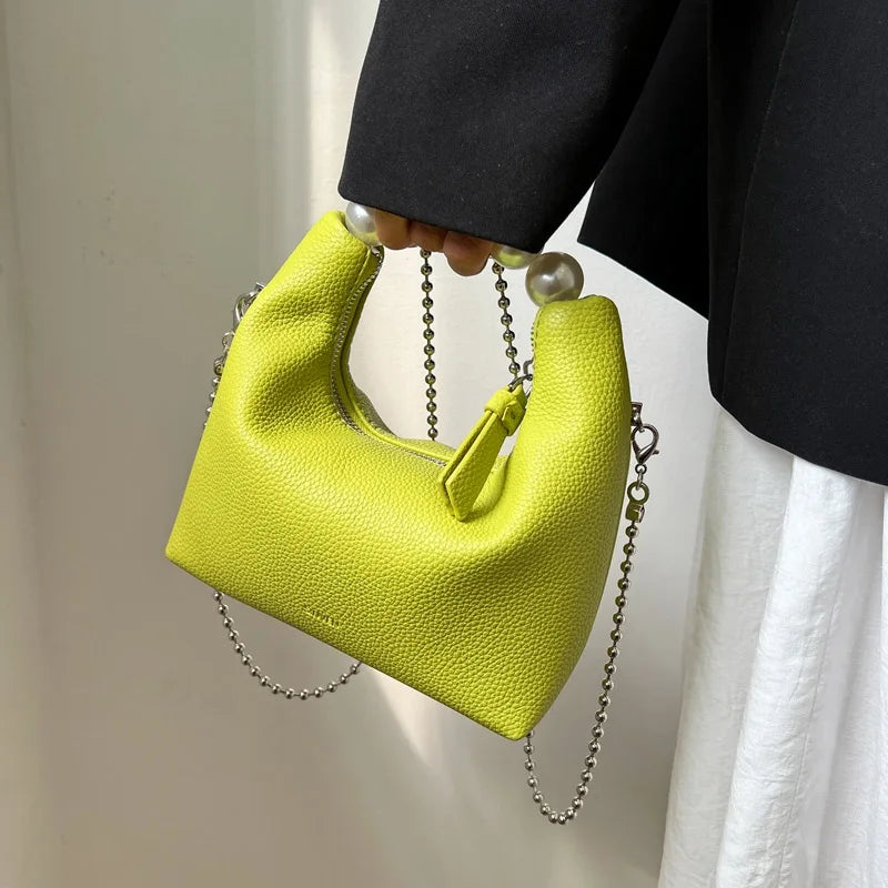 Women's Beads Shoulder Bag Short Handle Sweet Totes Handbag Chain Crossbody