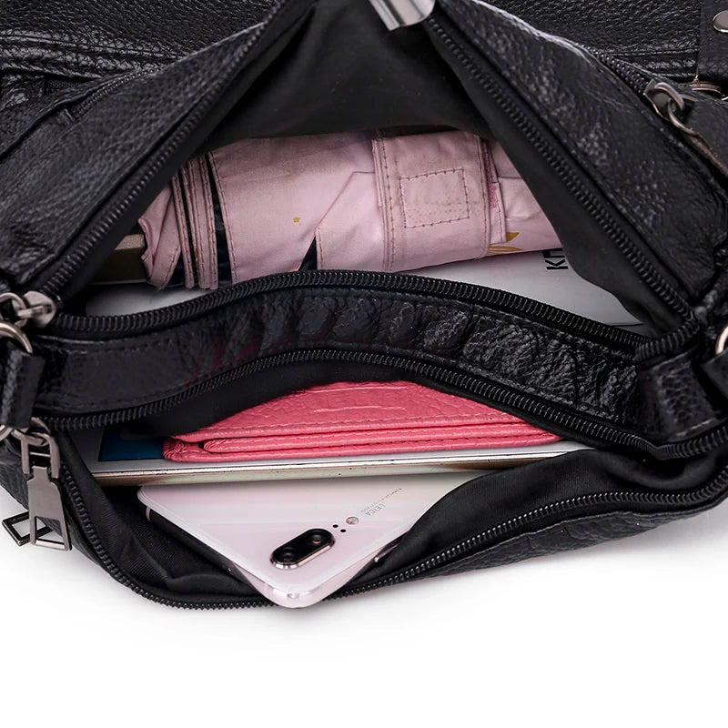 Women's PU Leather Shoulder Bag Multilayer Crossbody Handbag