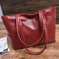 Women's PU Leather Handbag Large Tote Bag Double Shoulder Strap Shopping Bag