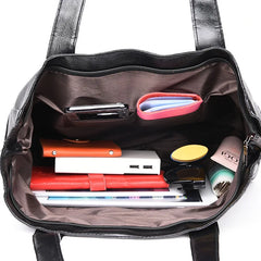 Women's PU Leather Handbag Large Tote Bag Double Shoulder Strap Shopping Bag