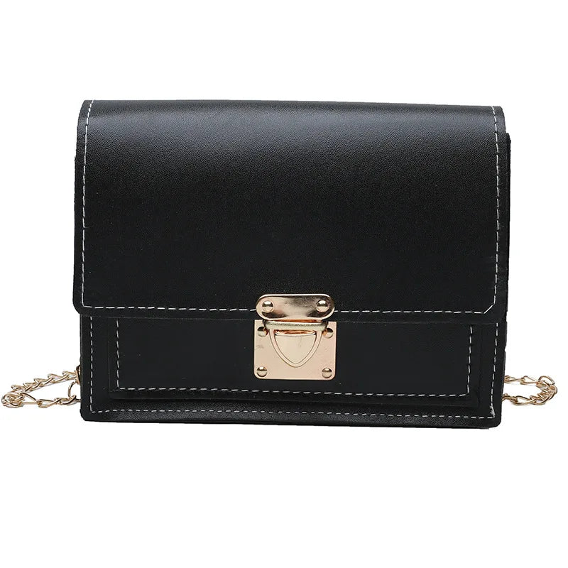 Women's PU Leather Handbag Chain Lock Square Sling Shoulder Crossbody